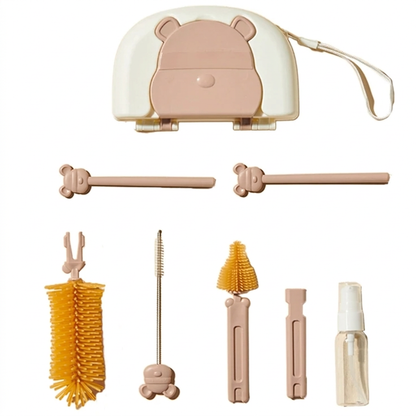 Silicone feeding set+Soft cotton bibs (x3)+Burp cloths (x2)+Orthodontic pacifier + Bottle brush