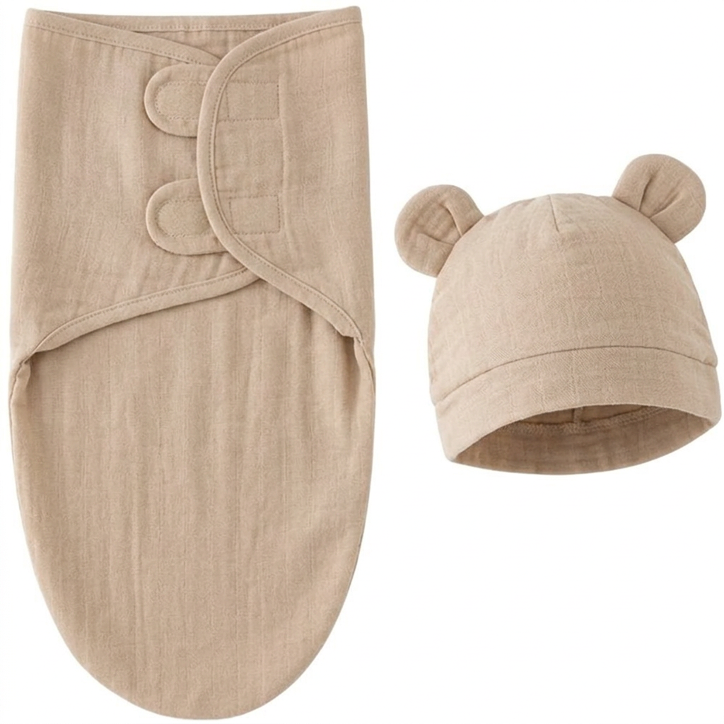 Swaddle blanket + Sleep sack (0-6 months) + White noise machine + Warm amber night light