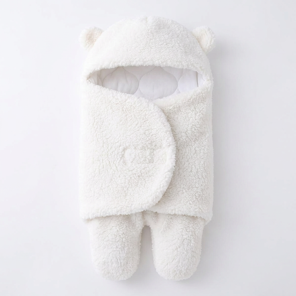 Swaddle blanket + Sleep sack (0-6 months) + White noise machine + Warm amber night light