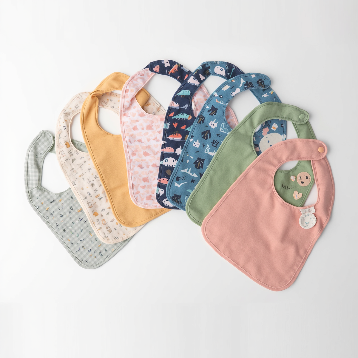 Silicone feeding set+Soft cotton bibs (x3)+Burp cloths (x2)+Orthodontic pacifier + Bottle brush