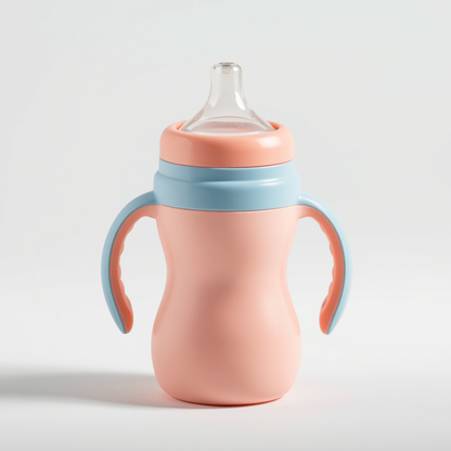 Spill-proof sippy cup +Silicone feeding set (bowl, spoon, fork)+Snack container with lid +Soft cotton bibs (x3)