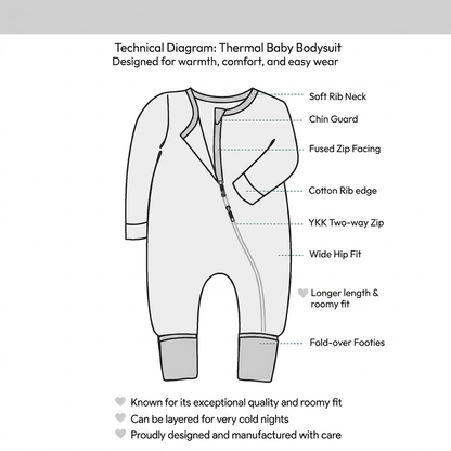 Thermal sleepsuit (fleece-lined) + Cosy baby socks (x3 pairs) + Scratch-proof mittens + Soft knit beanie + Warm cotton vests (x2)
